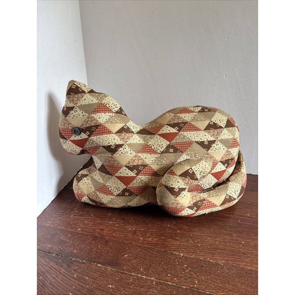 Vintage Hand Made Patchwork Linen Laying Cat Plush Door Stop Couch Laying‎ Kitty